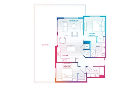 Floor plan for 2 beds, 2 baths, 1034 sqft